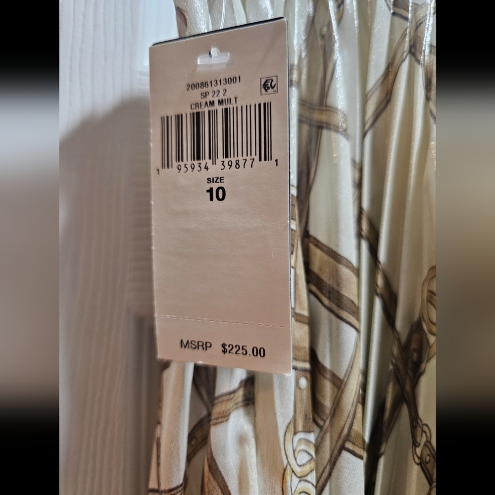 NWT Lauren Ralph Lauren Belt Print Pleated Metallic Midi Skirt Size 10 - Picture 4 of 5